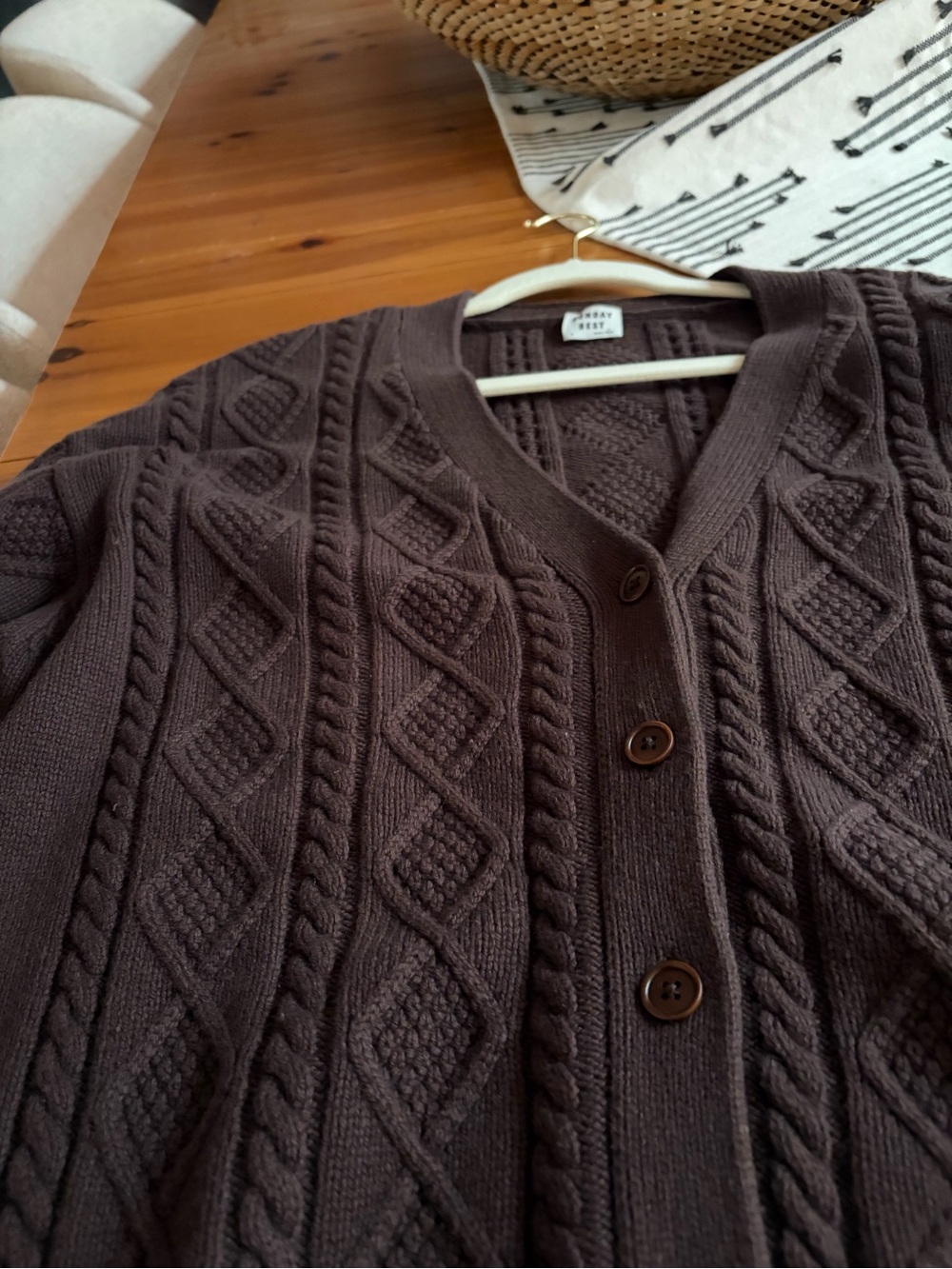 Aritzia Sunday Best Chocolate Brown Cable Knit Cardigan - Picture 3 of 5
